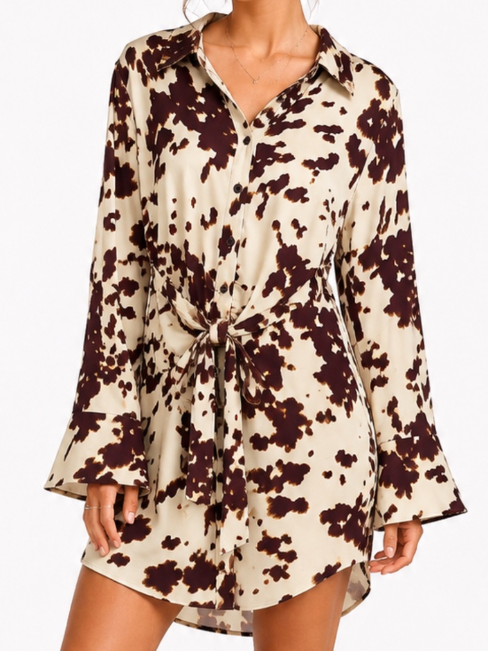 URBAN OUTFITTERS Alicia Tie Front Cow Print Shirt Dress NWOT size XS